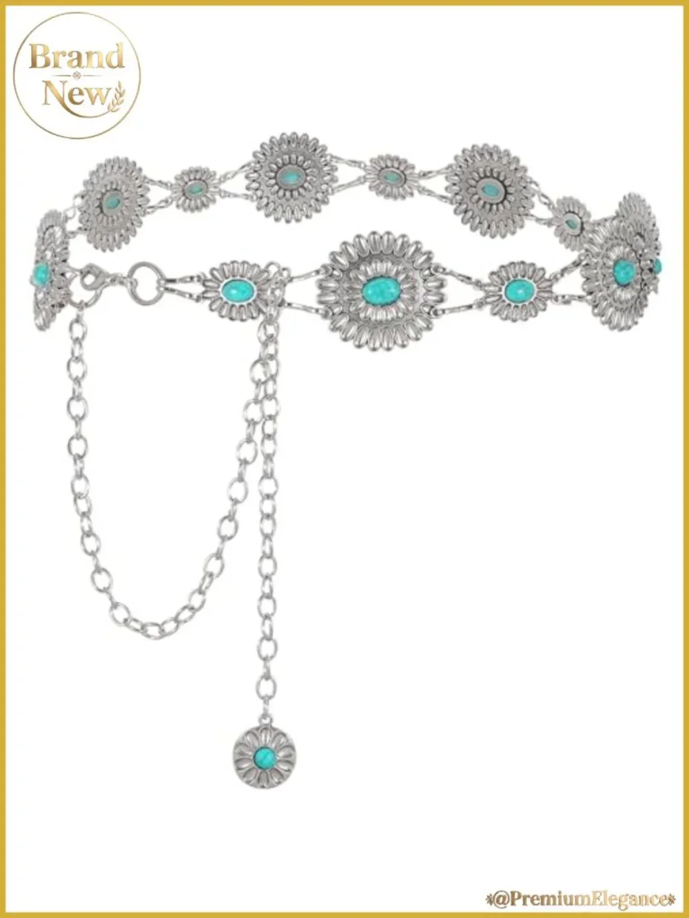 Concho Chain Belt Metal Link Western Cowgirl Turquoise Waist Belt